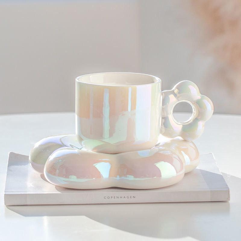 Pearlescent Mug Light Luxury Coffee Cup And Saucer