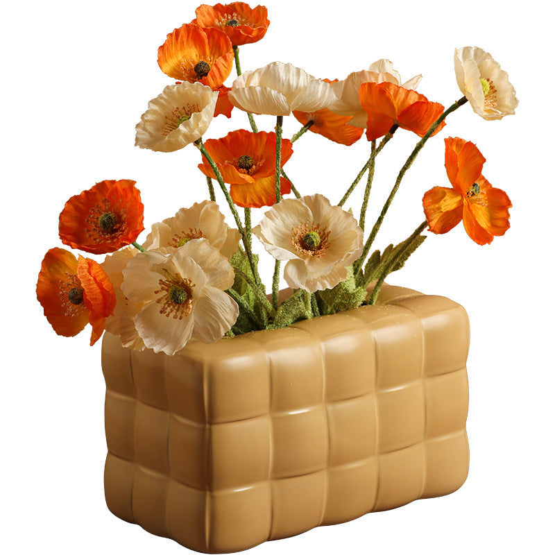 Wholesale Modern Woven Bag Ceramic Vase Home Storage Box Morandi Color For Table Decoration