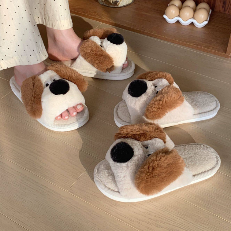 Thermal Soft Soled Confinement Shoes Women's Autumn And Winter Three-dimensional Puppy Fluffy Cotton Slippers