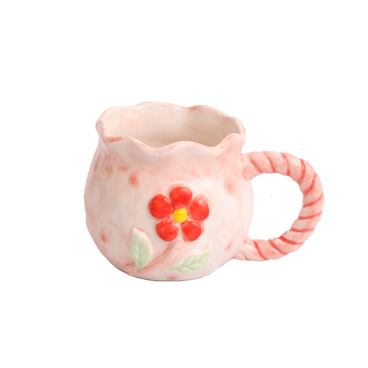 Hand Painted Embossed Pink Flower Ceramic Mug