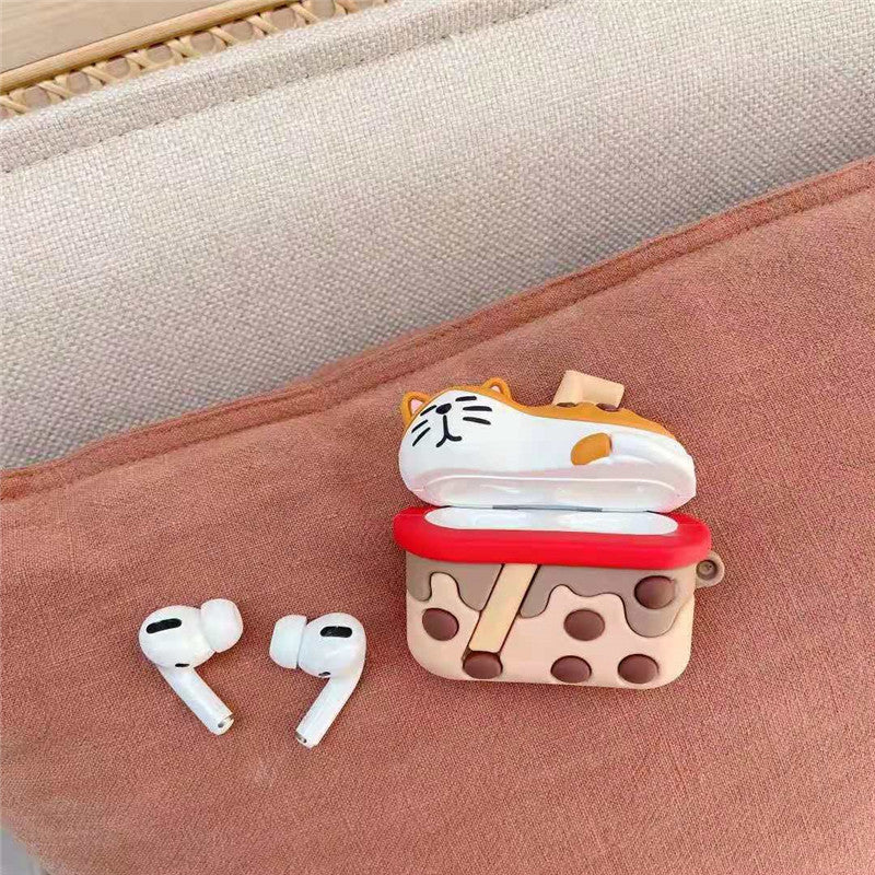 Suitable For Cartoon Cute Baby Milk Tea Cat Bluetooth Earphone Protective Cover