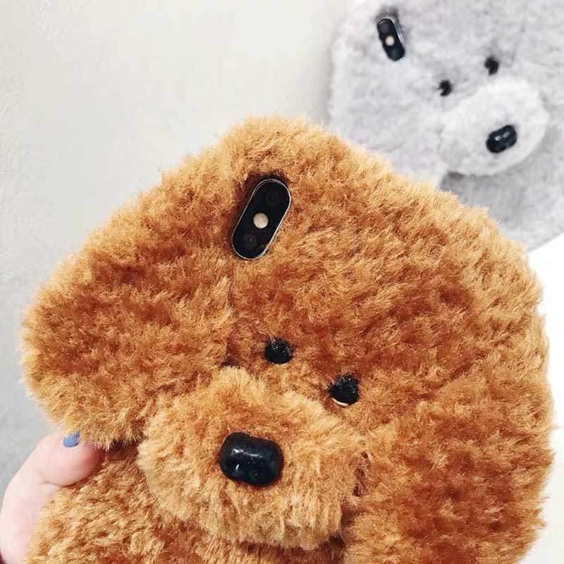 Hot Super Cartoon 3D Plush Teddy Pet Dog Cute Soft Phone Case Back Cover