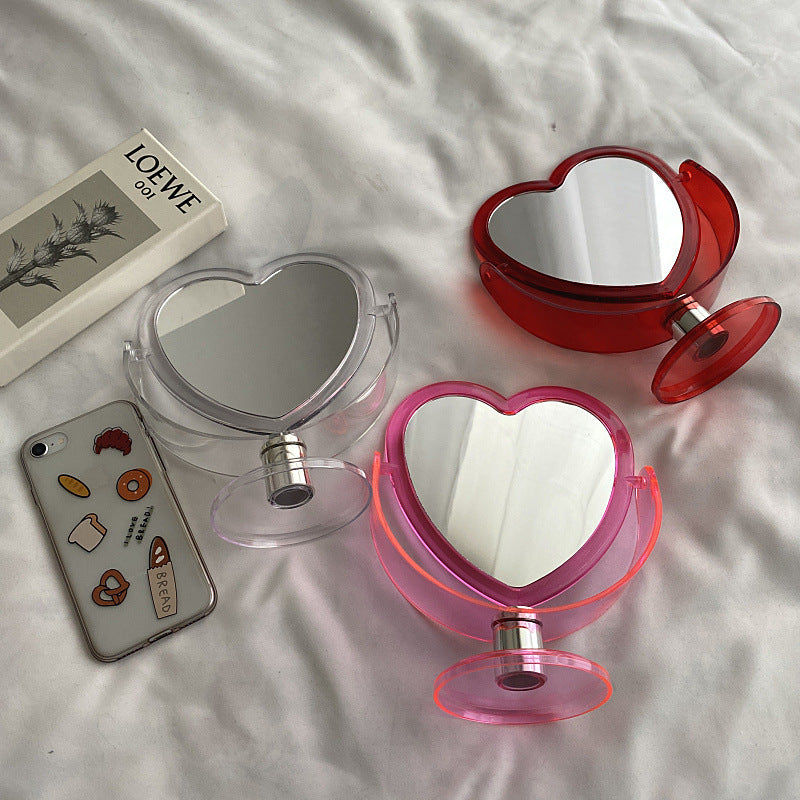 Makeup Mirror Cute Heart Shaped Cosmetic Mirror, Transparent Base Make Up Mirror