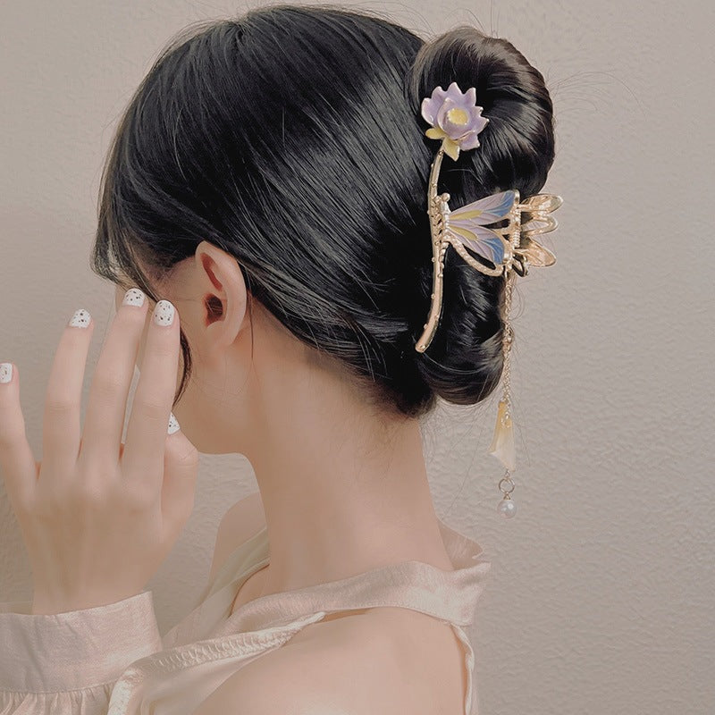 Women's Fashion Tassel Pendant Lotus Flower Hair Clips