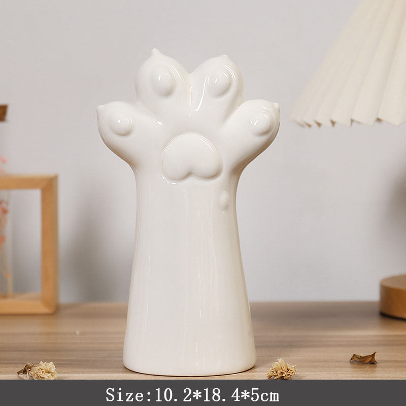 Nordic Ceramic Vase Crafts Creative Gesture Vase Living Room Simple Flower Arrangement Cat's Paw Vase