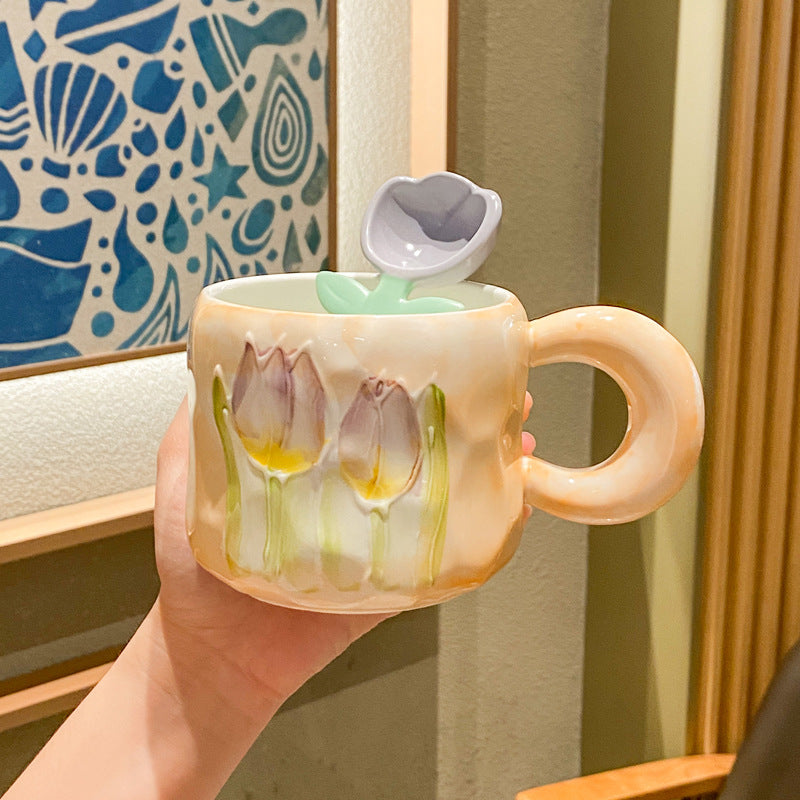 Ins Cute Tulip Ceramic Mug