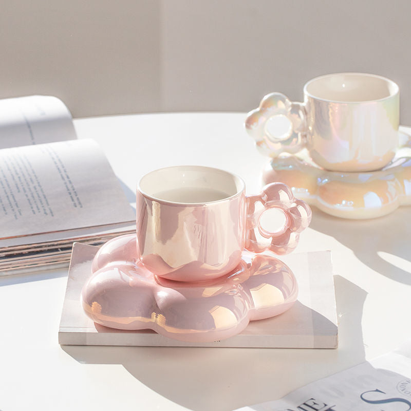 Pearlescent Mug Light Luxury Coffee Cup And Saucer