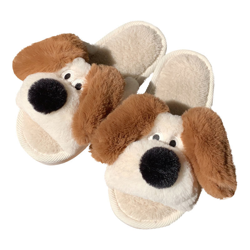 Thermal Soft Soled Confinement Shoes Women's Autumn And Winter Three-dimensional Puppy Fluffy Cotton Slippers