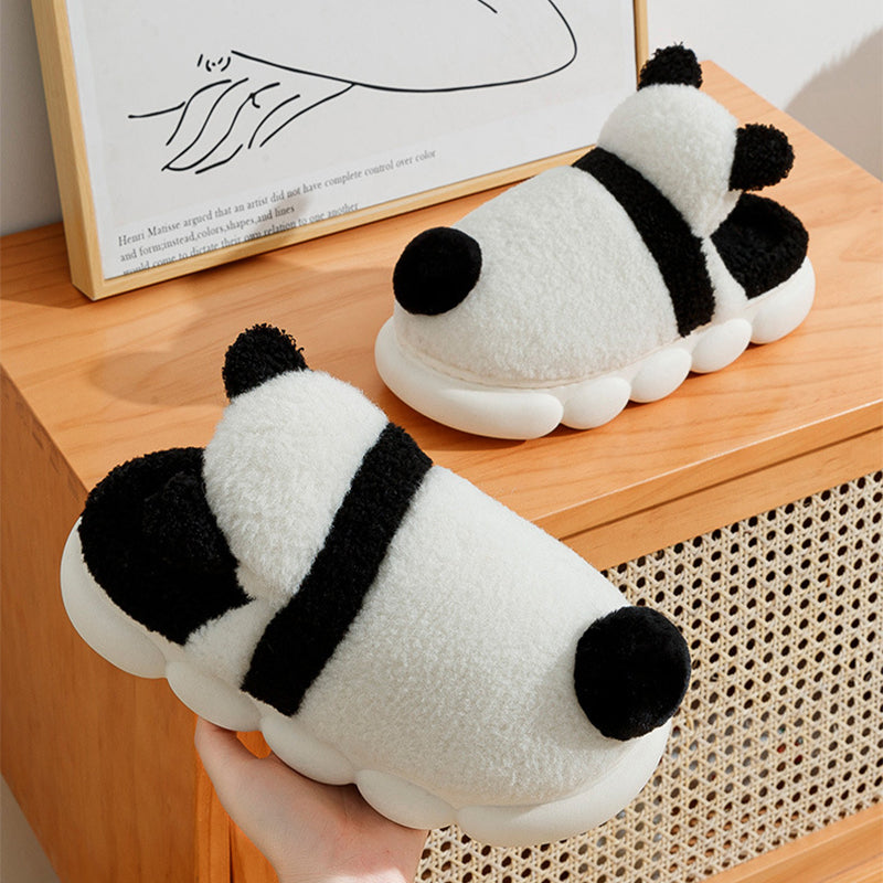 Cute Panda Shoes Winter Plush Slippers Women Warm Cartoon Garden House Shoes Indoor Home Thick Sole Footwear Non-Slip Fluffy Household Slides