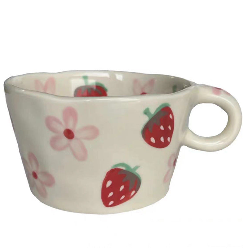 Strawberry Flower Hand-painted Mug Hand-made Ceramics