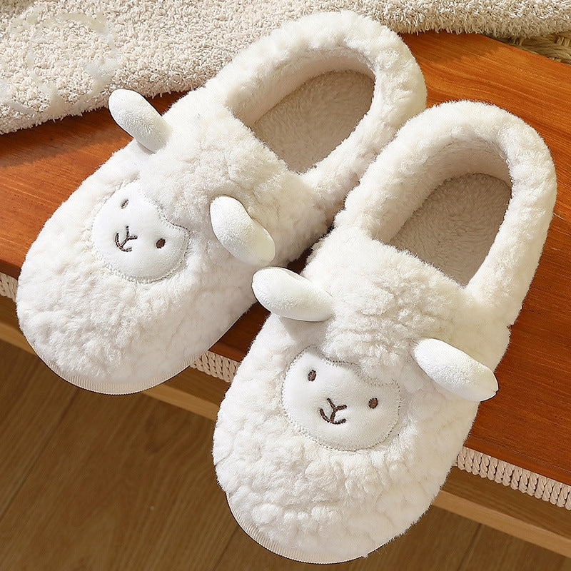 Winter Warm Slugged Bottom Home Couple Fluffy Cotton Slippers Confinement Shoes