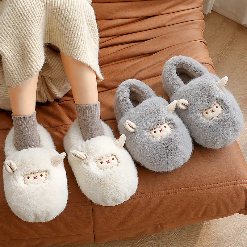 Winter Warm Slugged Bottom Home Couple Fluffy Cotton Slippers Confinement Shoes
